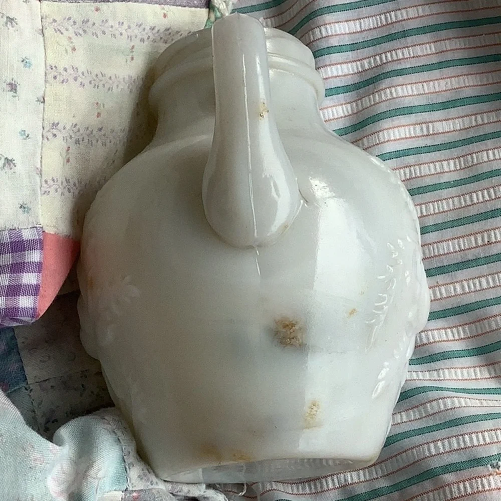 Vintage 2 Piece Bundle White Milk Glass Creamer Syrup